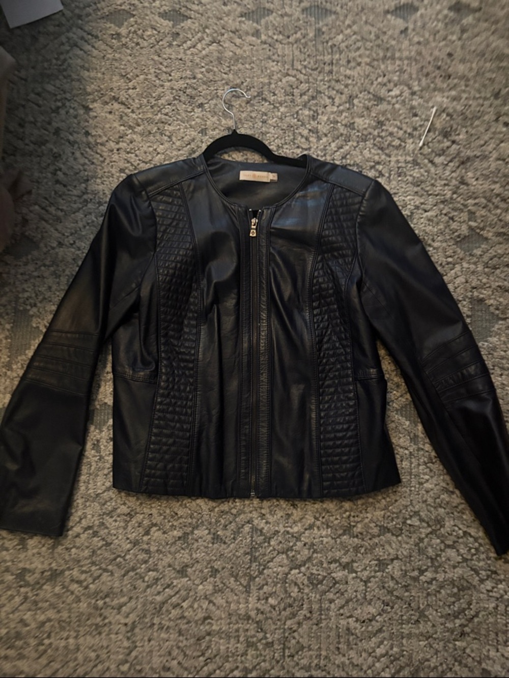Tory Burch Navy Quilted Leather Zip Jacket